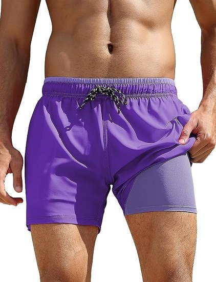 Mens Swim Trunks with Compression Liner 5 Inch Inseam Surfing Board Shorts with Zipped Pockets